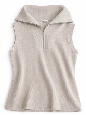 RW&CO. Sleeveless Half-Zip Knit Sweater Vest in Light Beige